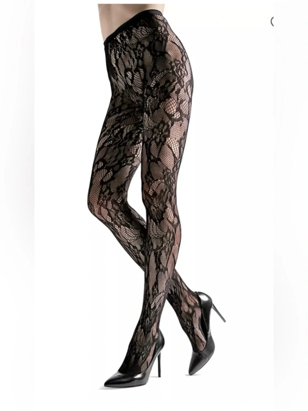 Natori Black Lace cut out Floral Fishnet net Tights size medium NEW WITY TAGS